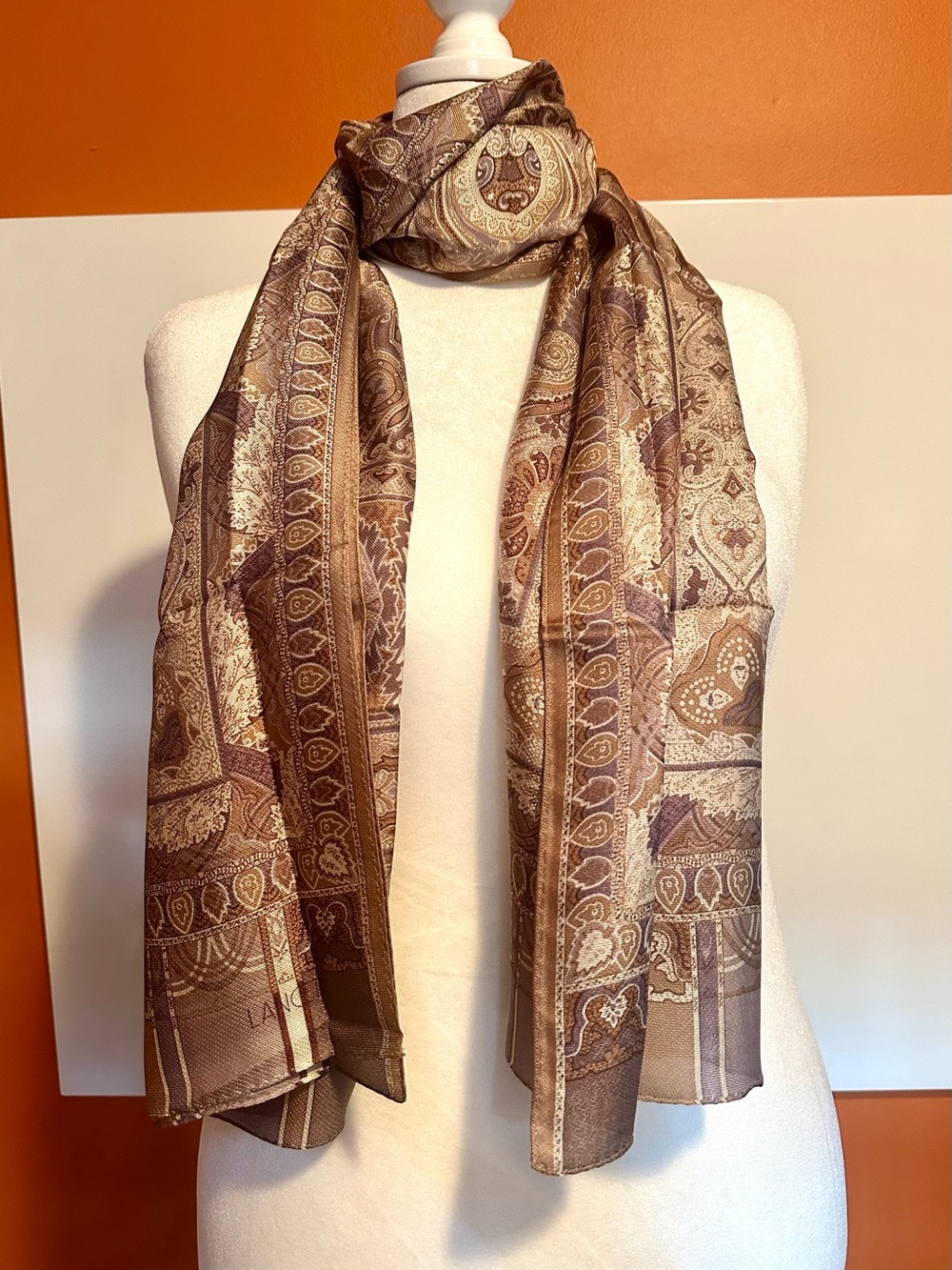 LANCETTI Italy Oversized Silk Paisley Stole/Shawl/Scarf Earth Tones (New In Box)